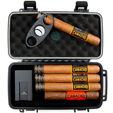 Imagem de Kobi & Knight Estojo de viagem para umidificador de charuto com cortador de charuto e suporte – Estojo de charuto portátil à prova d'água e poeira para charutos de 12 x 20 cm – Acessórios para amantes de charutos – Conjunto de presente de charutos para homens