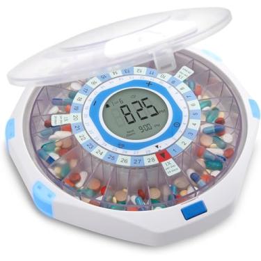 Imagem de LiveFine Dispensador automático de comprimidos WiFi e sistema de monitoramento remoto de medicamentos com chave de bloqueio, organizador de medicamentos para 28 dias de até 9 doses, alarmes ajustáveis