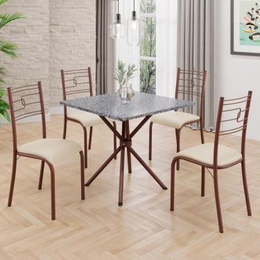 Imagem de Conjunto Sala De Jantar Mesa Quadrada 70x70cm Tampo Granito Ocre 4 Cadeiras Paraty Creme - Marrom