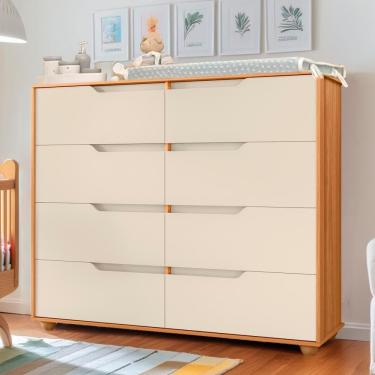 Imagem de Cômoda Para Quarto Infantil 8 Gavetas Carvalho Grife Off White Flex Dalila Shop Jm