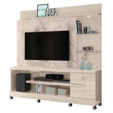 Imagem de Estante Home Theater Alan Calacata Off White Para Tv Até 55 Com Rodízios - Madetec Calacata Off White