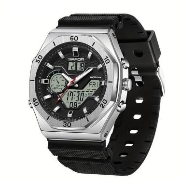 Imagem de Relógio Esportivo Com Dupla Exibição, Cronômetro & Alarme, à Prova D'água 5atm Preto Prateado