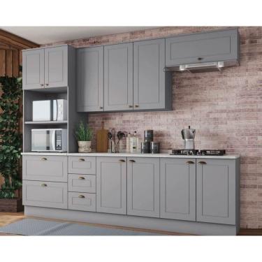 Imagem de Cozinha Completa 7 Peças Americana 2 Aéreos 2 Balcões 1 Paneleiro 2 Complementos Cz144 Cinza