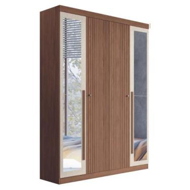Imagem de Guarda Roupa Casal Com Espelho 4 Portas Elvas Jatobá Areia - CASA H