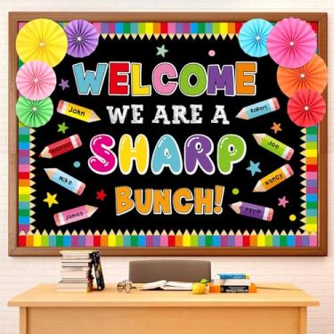 Imagem de Fullhawl Lápis 3D Welcome Back to School Conjunto de decorações de quadro de avisos para recortes de sala de aula, tema de pintura colorida, quadro de avisos, cartas, jardim de infância, pré-escola