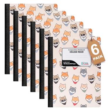 Imagem de Caderno de composição Regra universitária: pacote com 6, caderno de escrita de capa dura decorativo fofo com encadernação costurada e sem vazamento, 200 páginas (100 folhas), 25 x 19 cm, para escola