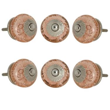 Imagem de Perilla Home Conjunto de 6 puxadores de cristal rosa bolha para armários de cozinha - puxadores de vidro de cristal e puxador para gaveta de cômoda | sala de estar | cozinha | banheiro | móveis de