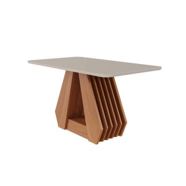 Imagem de Mesa De Jantar Em Mdf Com Tampo De Vidro 130 Cm Agata Cinamomo/off White Cimol Móveis