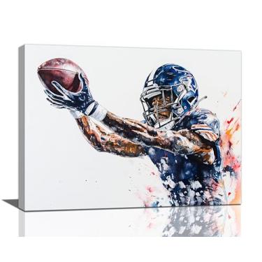 Imagem de Arte de parede de futebol jogador de futebol decoração de parede imagens esportivas pintura em tela emoldurada decoração de casa para quarto de menino sala de estar quarto banheiro escritório 41 x 30