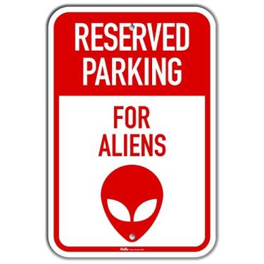 Imagem de PetKa Signs and Graphics PKRP-0057-RA_ Placa de alumínio "Reserved Parking for Aliens, R/W", 30,5 cm x 45,7 cm, Silhouette Alien