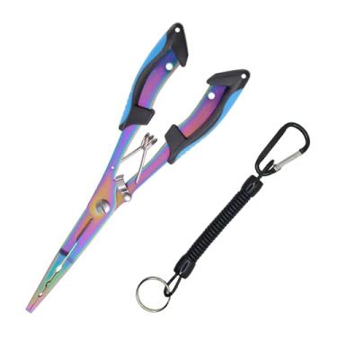 Imagem de Alicate de pesca revestido de titânio, alicate removedor de anzol multifuncional com cordão de segurança – Resistente à corrosão, garras de alcance profundo para água salgada e água doce
