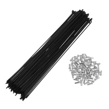 Imagem de TUCKBOLD Conjunto de 72 raios de bicicleta de 14G 246 mm com raio de roda de bicicleta aço carbono preto