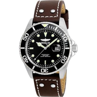 Imagem de Invicta Relógio masculino 'Pro Diver', quartzo, aço inoxidável e couro, cor: marrom (modelo: 22069), Preto, mergulhador