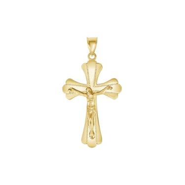 Imagem de Takar Pingente de cruz de Jesus banhado a ouro, pingente vermeil crucifixo para mulheres e homens, joias de cruz religiosa, presentes cristãos feitos nos EUA.