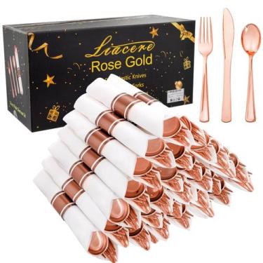 Imagem de Conjunto de talheres Liacere Rose Gold Plastic, pacote com 100