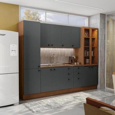 Imagem de Cozinha Modulada Pixel Kappesberg 100% MDP Canela/Cinza Sagrado 280cm