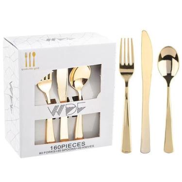 Imagem de Conjunto de talheres de plástico dourado WDF 160 peças - Heavy Duty