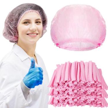 Imagem de Tampas bouffant descartáveis Yahenda, 500 unidades, rosa, 53 cm