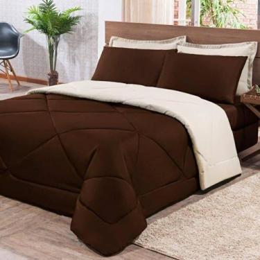 Imagem de Kit Edredom + Jogo De Lençol Aconchego Look House Dupla Face Casal Kin