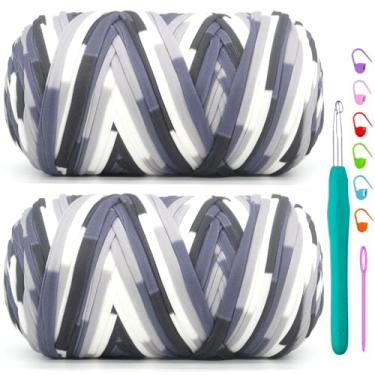 Imagem de Pacote com 2 camisetas para crochê, arco-íris, tecido elástico macio, grosso, grosso, fio de crochê para crochê, tricô iniciante, bolsa de tricô à mão/artesanato faça você mesmo/decoração de casa 2