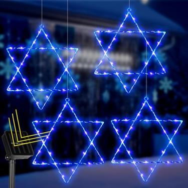Imagem de Riakrum Pacote com 4 decorações de Hanukkah luzes de janela azul estrela de Davi energia solar Chanukah luzes penduradas com moldura de ferro 11,8 polegadas para judeus judaísmo sinagoga feriado porta
