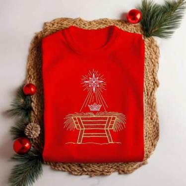 Imagem de Camiseta Unissex Natal Manjedoura Nascimento de Jesus Festa Personaliz