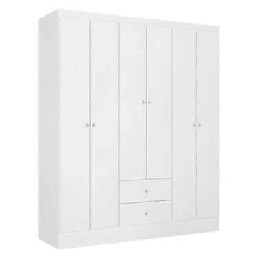 Imagem de Guarda Roupa Solteiro Astro 6 Portas 2 Gavetas Branco Rosa Flex Acetin