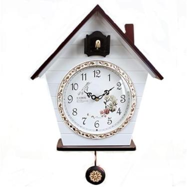 Imagem de XFNVXC Relógio de parede para quarto, cuco, moderno, simples, relógio de parede com vozes de pássaros naturais, arte de parede, decoração de casa, relógio de parede para sala de estar (branco 51