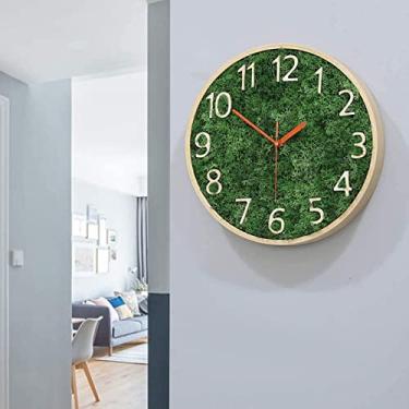 Imagem de Relógio de parede de 30 cm, relógio de arte criativa silenciosa com moldura de madeira, escala numeral tridimensional gravada, para crianças, sala de estar, quarto, cozinha, escola, decoração de