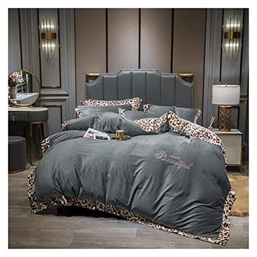 Imagem de ZDJZMGZ Jogo de cama com 4 peças, jogo de cama para todas as estações, conjunto de capa de edredom, jogo de cama, lençol de cima, macio, quente, flanela, inverno, solteiro, tamanho casal, estampa de