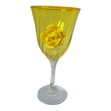 Imagem de Taça Amarela Oxum Lirio Rosa Super luxo 330 ml -Vidro