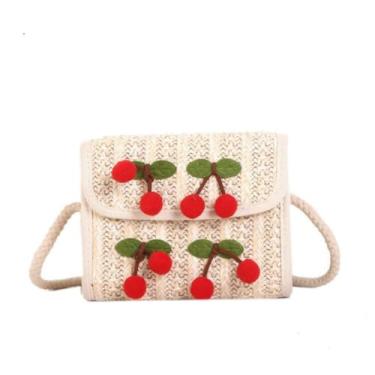 Imagem de Bolsa mensageiro transversal grande capacidade casual tecido palha feminina cereja padrão satchels