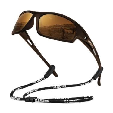 Imagem de Óculos de sol polarizados masculinos esportivos masculinos com cordas para corrida, ciclismo, condução, Marrom