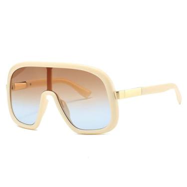 Imagem de Óculos de Sol Feminino Oversized com Lentes Gradientes UV400, Estilo Punk, para Esportes ao Ar Livre, Corrida e Ciclismo, Bege/Azul Chá