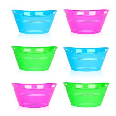 Imagem de Baldes de gelo para festas, 6 peças de bebida de champanhe de plástico colorido com alças, baldes de bebidas para bar de coquetel, balde de gelo de grande capacidade vinho cerveja sobre banheira balde