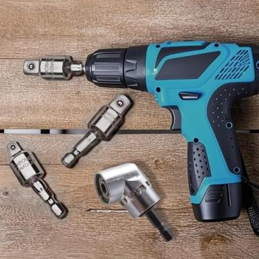 Imagem de Conjunto de adaptadores de broca de ângulo reto de 4 peças com chave de canto de 105 graus e extensões de soquete sextavado de 1/10.2 cm 3/20.3 cm 1/5.1 cm para furadeira elétrica e ferramentas de