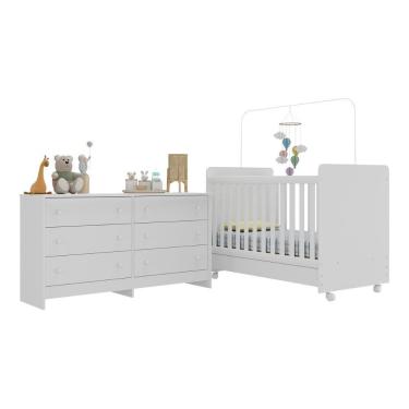 Imagem de Berço 3 Em 1 Para Colchão 130x70cm Com Rodízios E Cômoda Chantilly Multimóveis Branco