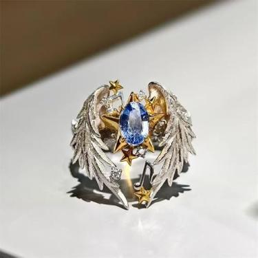 Imagem de Anel aberto ajustável com asas de anjo, design unissex elegante de estrela e nota musical, anel moderno de alta qualidade