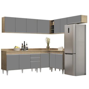 Imagem de Armário De Cozinha Modulado De Canto 7 Peças Cp23 Balcão Com Tampo Castanho/cinza - Lumil