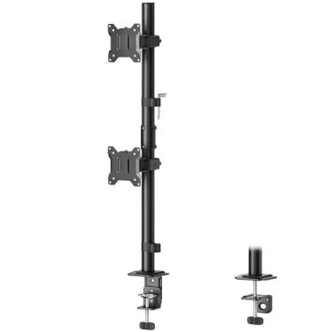 Imagem de monTEK Suporte de monitor duplo vertical estável, suporte de mesa empilhado para duas telas de 17 a 32 polegadas, braço de movimento completo com inclinação, giro, rotação, suporta 10 kg por braço