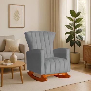 Imagem de Poltrona Amamentação E Descanso Pés Balanço Libia Suede Suede Cinza