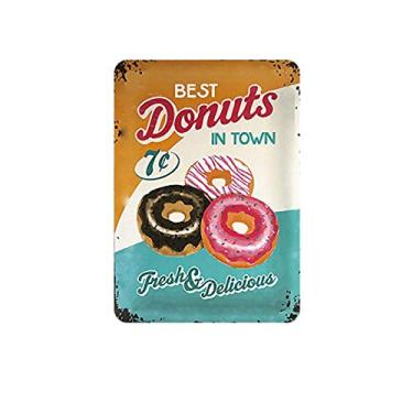 Imagem de Placa de metal retrô vintage Best Donuts in Town Placa de alumínio fresco e delicioso para decoração de parede de café em casa 20 x 30 cm