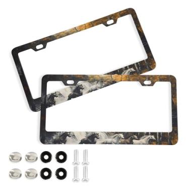 Imagem de SEHANY Molduras de placa de carro Majestic Running Horses, capa de alumínio à prova de ferrugem para placa de carro com furos elípticos e parafusos serve para acessórios de carro de tamanho padrão de