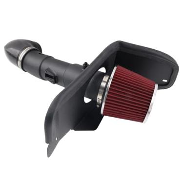 Imagem de RiAiCiING Kit de admissão de ar frio compatível com Ford Mustang GT 4.6L V8 2005-2009 (filtro vermelho e tubo preto)