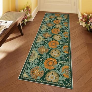 Imagem de HGTRH Tapete de corredor floral lavável, tapetes de cozinha vintage para corredor, macio, antiderrapante, tapete baixo para quarto, entrada, banheiro, resistente a manchas, fácil de limpar E 120 x 200