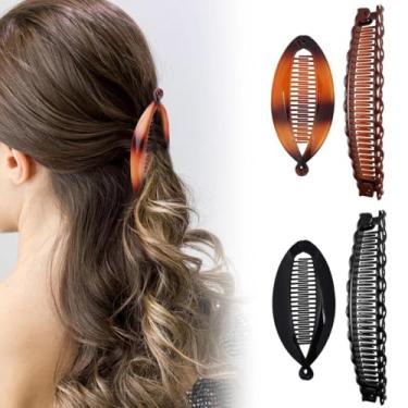 Imagem de 4 peças de clipes de cabelo de banana, pentes de clíncher de banana para cabelos grossos e finos, pente vintage em forma de peixe rabo de cavalo, suporte de coque de rabo de cavalo feminino, conjunto