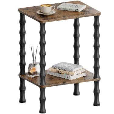 Imagem de Mozume Mesa lateral, mesa de canto de 2 camadas com prateleira de armazenamento, mesa de cabeceira para espaços pequenos, mesas de centro modernas para sala de estar, quarto (1, marrom rústico)