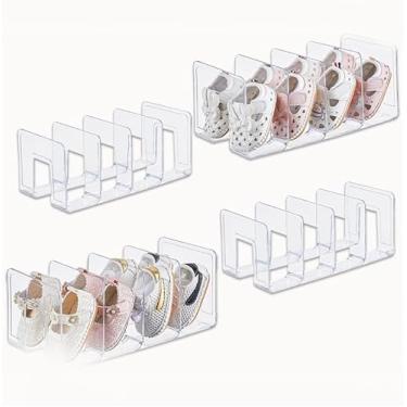 Imagem de Organizador de sapatos infantis – Caixas de armazenamento verticais de acrílico transparente, suporte de sapato ajustável de 4 grades para armário, prateleira de sapato infantil com economia de espaço