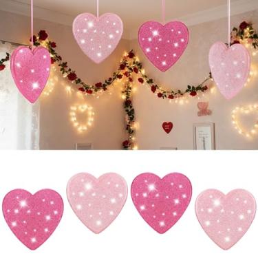 Imagem de Jenaai 4 peças 28 cm Dia dos Namorados 3D Glitter Coração Ornamento Pendurado Grande Rosa e Fúcsia Decorações de Coração Pendurado para Dia dos Namorados Árvore Casa Teto Casamento Decoração de Festa