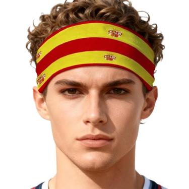 Imagem de Habbiful Faixa de cabeça esportiva com bandeira da Espanha para mulheres e homens, absorção de umidade, antiderrapante, bandeira nacional, faixa de suor, cachecol para corrida, ioga, treino, academia